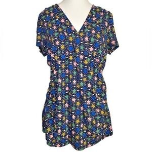 Boden Green Blue Floral Print VNeck Jersey Short Sleeve Faux Wrap Shirt